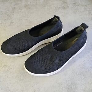 Fitflop Uberknit Ballet Flat Womens 8 Black Knit Slip On Comfort Travel Everyday